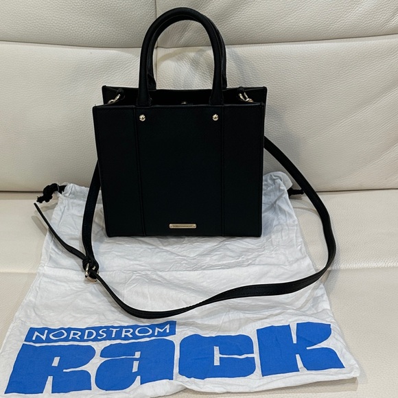 REBECCA MINKOFF Mini MAB Black/Gold Shoulder Bag Crossbody Leather Tote - Picture 5 of 14